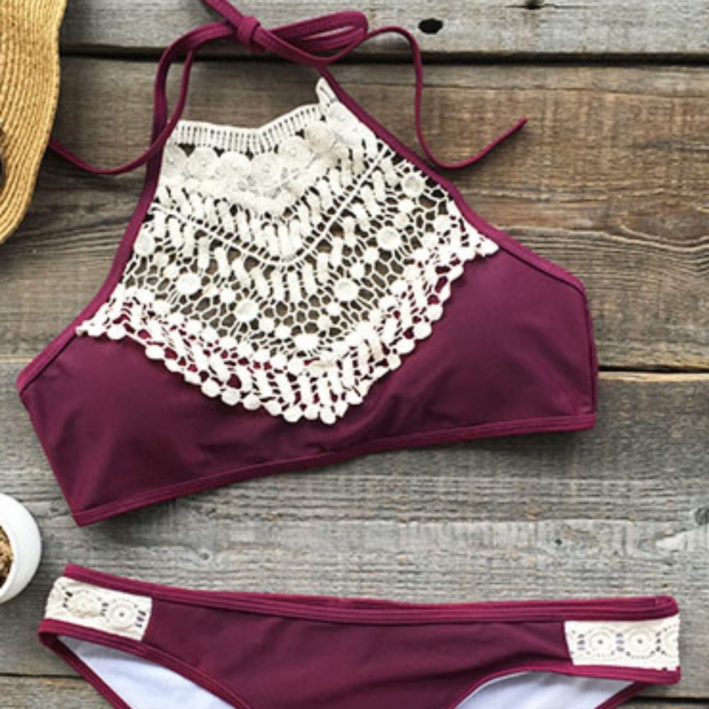 Wine Red 2 piece bathing suit
